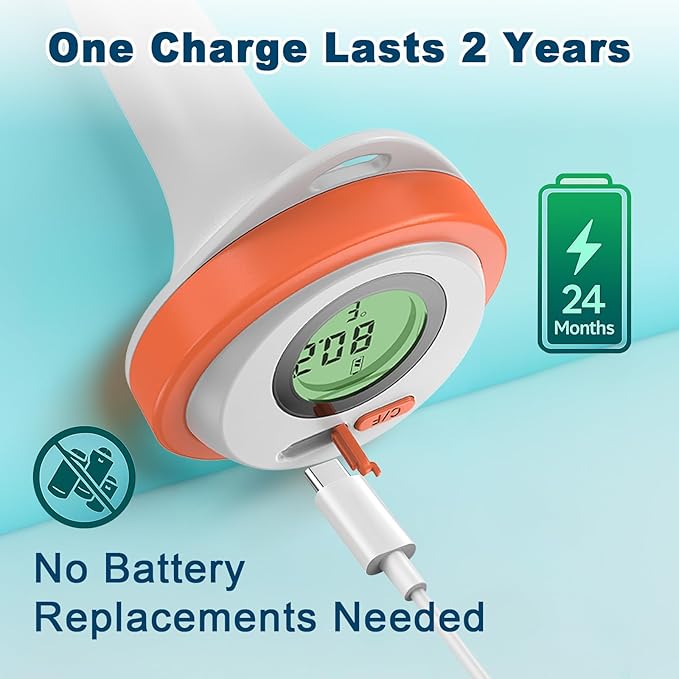 Waterproof Rechargeable Digital Floating Pool Thermometer for Swimming Pool/Fish Tank/Bathtub/Hot Tub/Jacuzzi/Aquarium, LCD Screen Easy to Reading