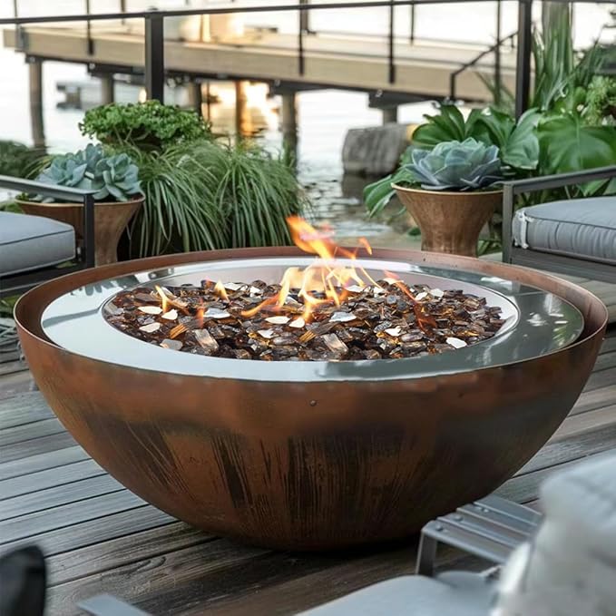 Fire Glass for Propane Fire Pit, 1/2 Inch High Reflective Fireplace Glass Rocks for Fire Pit Table, Fire Pit Glass Rocks for Outdoor Fire Table and Landscaping, 5 lbs, Copper Reflective
