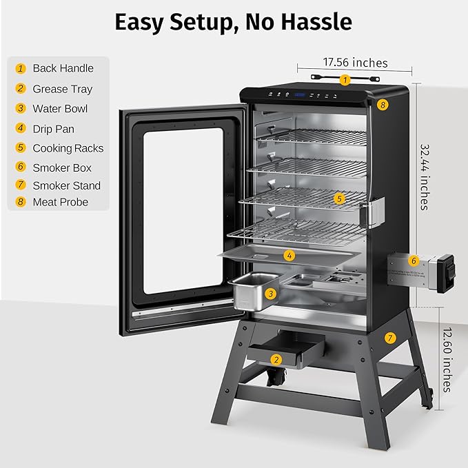 EAST OAK Ridgewood Pro 30" Electric Smoker Built-in Meat Probe & Elevated Stand for Outdoors Up to 6× Longer Smokes, Adjustable Side Chip Loader Smoke More with 725 sq in Cooking Area