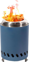 Sunnydaze Tabletop Smokeless Fire Pit with Foldable Legs, Storage Bag, and Poker - Pellet or Wood Burning Portable Fire Pit for Camping - 8-Inch H - Blue