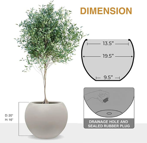 16" H x 20" D Globo Fiberstone Round Planter - Christmas Tree Planter, Smooth Finishes, Weather Resistant for Indoor & Outdoor Use, Included 2 Extra Coco Mats (Taupe, 13.5" Pot Opening)