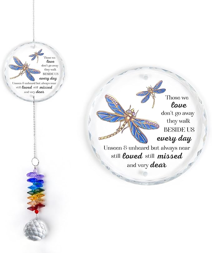 GIFTELIX Glass Suncatcher Ornament - Those we Love Don't go Away - Sympathy Gifts for Loss of Loved Ones - Bereavement Keepsake - Crystal Rainbow Maker - Hanging Crystal Decor - Daily Remembrance