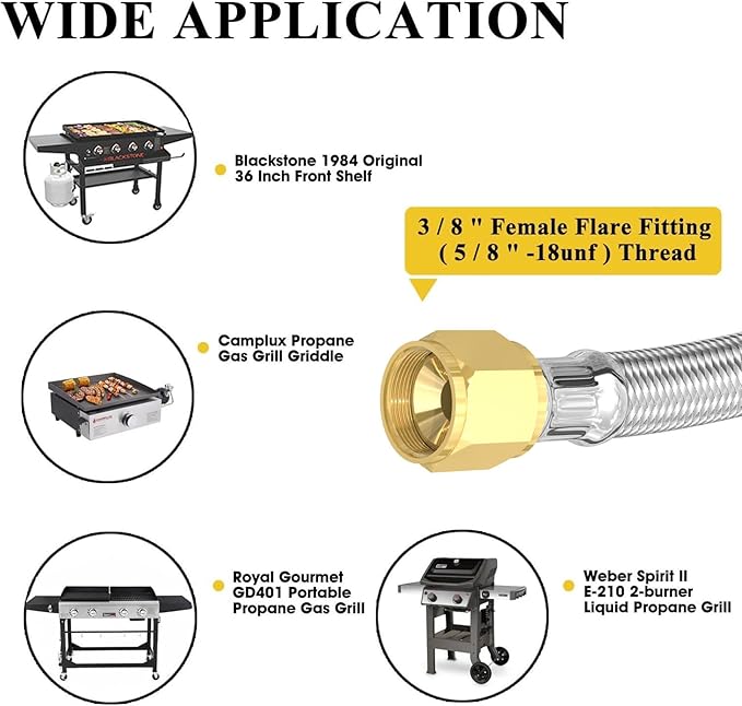 6FT Propane Quick Connect Hose for RV to Gas Grill, RV Quick Connect Propane Hose to RV 1/4" Female Quick Disconnect, with 1/4" Safety Shutoff Valve & Elbow Adapter for Blackstone 17"/22" Griddle