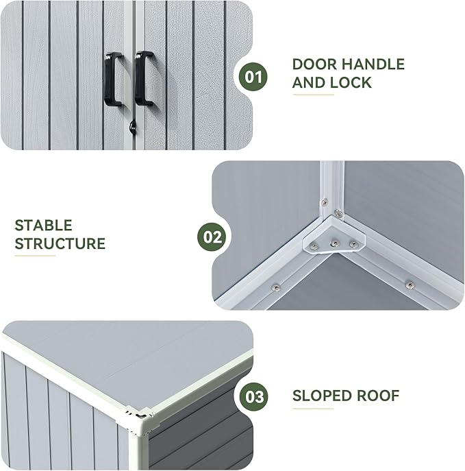 5x3FT Storage Shed Plastic Outdoor Storage Shed Waterproof Container House with Floor and Lockable Door for Garden, Lawn, Backyard