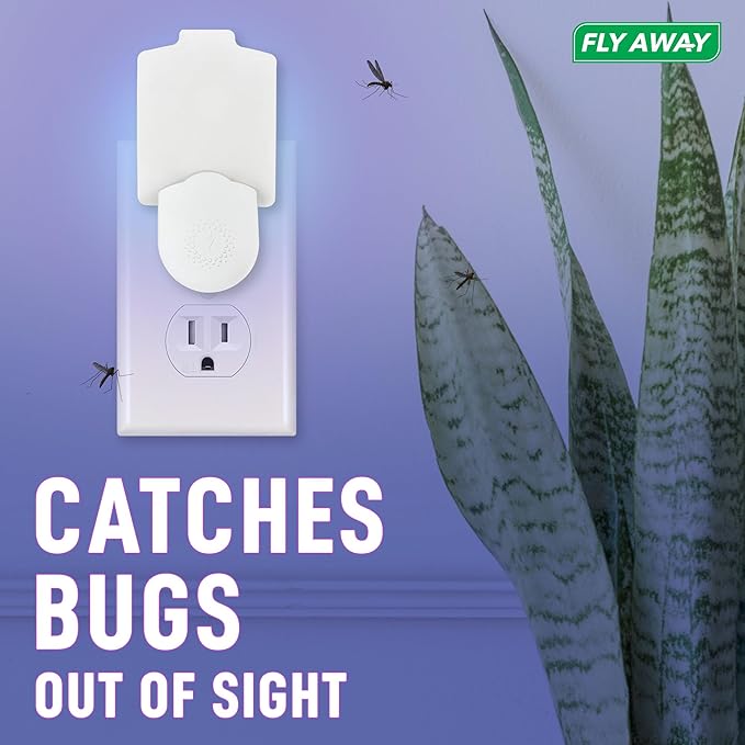 Fly Away 2 Pack UV Light Insect Trap with 6 Refills – Indoor Plug-in Trap for Fruit Flies, Gnats, Mosquitoes, and Moths – Silent, Non-Toxic Pest Control – 395nm UV Light for Maximum Attraction