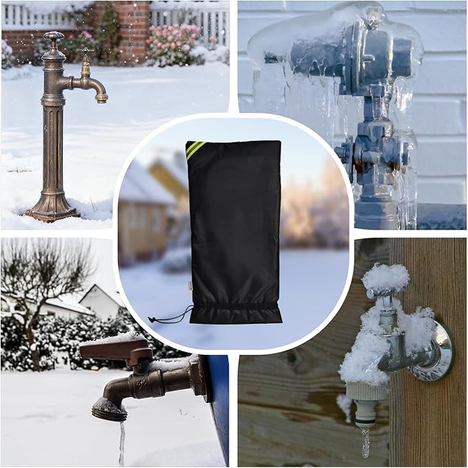 Enlarge Outdoor Faucet Covers for Winter, 3M Thinsulate Faucet Sock Sprinkler Freeze Protector, Reusable Thicker Waterproof Insulated Spigot Cover for Garden Lawn Faucets Yard Hydrant Black 13" x 25"