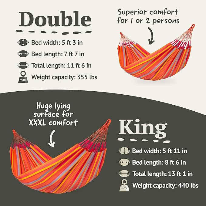LA SIESTA Brisa Classic Hammock, Handmade, Weather-Resistant, Tear-Resistant Hammock for Indoor & Outdoor Relaxation, Size-King - Toucan