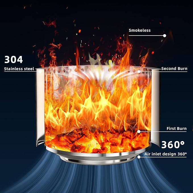 Smokeless Fire Pits for Outside,Solo Bonfire Fire Pit with Removable Ash Pan,304 Stainless Steel Liner Heightening Outdoor Heater, Enhanced Airflow and Easy Cleanup