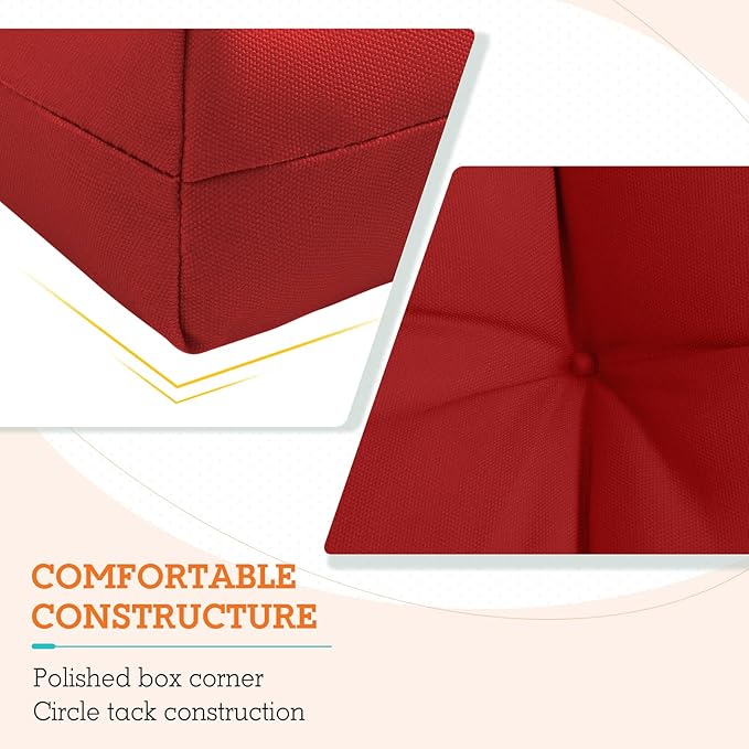 EAGLE PEAK Tufted Outdoor/Indoor High Back Patio Chair Cushions, Set of 2, 46'' x 22'', Red