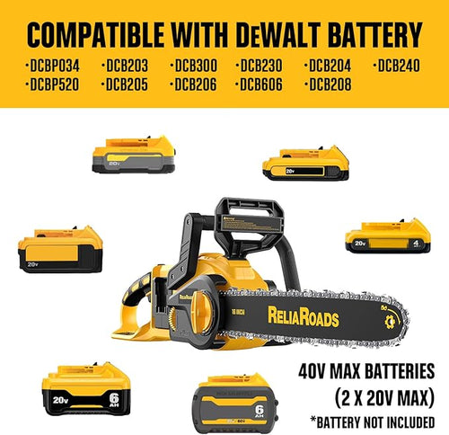16-Inch Brushless Chainsaw, 40V (2 x 20V MAX) Cordless Battery Powered Chain Saw Compatible DeWALT Battery, Ideal for Wood/Tree Cutting, Pruning, Tool Only (Battery Not Included)