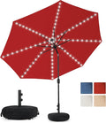 Sundale Outdoor Olefin 5-Year-Non-Fading Solar 88 LED 10FT Solar Patio Umbrella with Sand Bag Base, Outdoor Umbrella with Tilt and Crank, Red