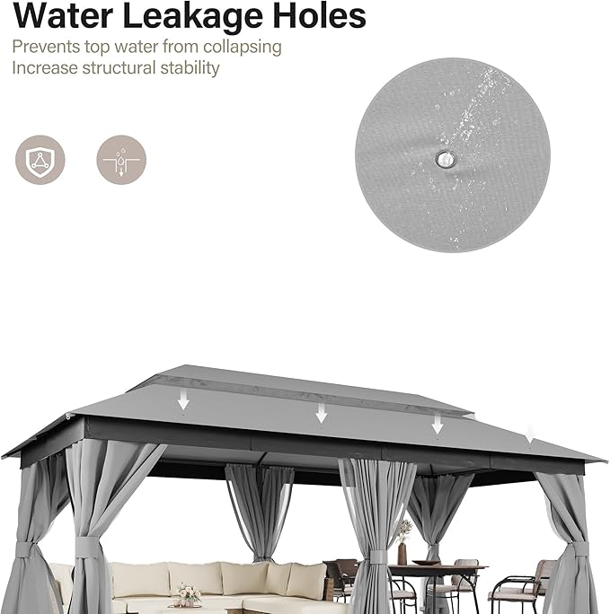 LAUSAINT HOME Gazebo 10x20ft, Heavy Duty Patio Gazebo with Expansion Bolts, Party Canopy Tent with Double Roofs, Mosquito Nettings and Privacy Screens for Backyard, Garden, Lawn, Grey