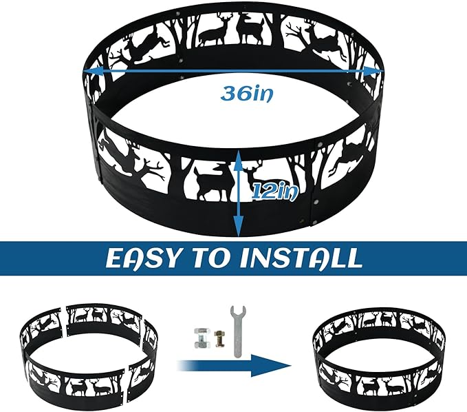 36 Inch Fire Pit Ring for Outside Wood Burning - Heavy Duty Steel Fire Ring Insert Large Round Smokeless Firepit Liner for Camping Backyard/Patio Garden (36x12 Inch)