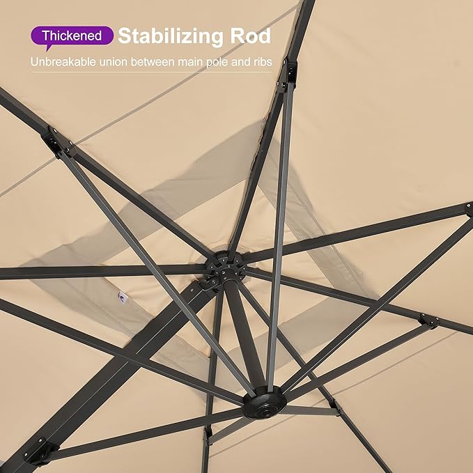 PURPLE LEAF 11' X 15' Rectangle Patio Umbrella Large Outdoor Aluminum Offset Umbrella with 360-degree Rotation Cantilever Umbrella for Garden Deck Backyard Pool Beige