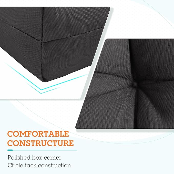 EAGLE PEAK Tufted Outdoor/Indoor High Back Patio Chair Cushions, Set of 2, 46'' x 22'', Black