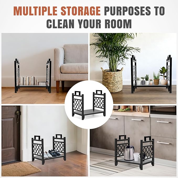 INNO STAGE Firewood Log Rack, Iron Wood Lumber Storage Holder for Fireplace, Heavy Duty Log Storage Bin for Firepit Stove Accessories Indoor - Perfect Construction - No Any Screw to Install