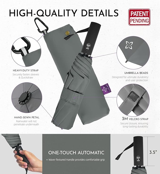 UV Travel Umbrella for Sun Protection & Rain, Compact Windproof Folding, Refined craftsmanship, Auto Open/Close, 43" Canopy with color coating, UPF 100+ UV Blocking, TSA Approved