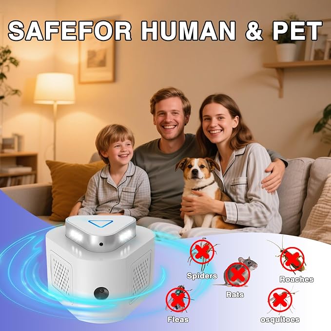 2 Packs Rodent Repellent Ultrasonic Pest Repeller for Home,360°Mice Traps for House Indoor Kill,Upgraded Mice Rat Repellent with Flashing Light for Attic Garage Crawlspace Basement,4 Mode Switching