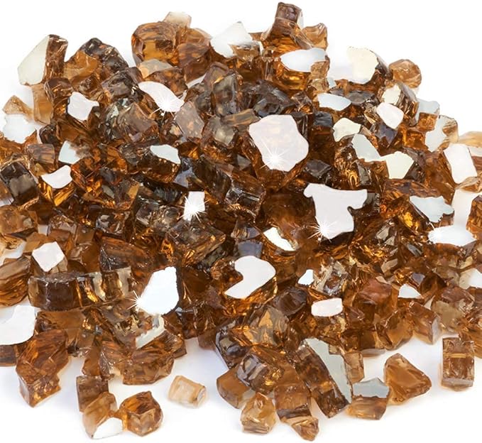 GASPRO 20 lbs Fire Glass for Propane Fire Pit, 1/2-Inch Reflective Fireplace Glass Rocks for Fire Pit Table, Copper
