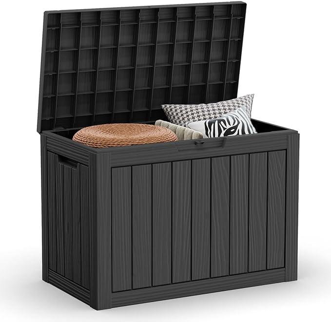 47 Gallon Deck Box Large Outdoor Storage for Patio Furniture,Outdoor Cushions,Garden Tools and Pool Supplies,Waterproof,Resin,Lockable(Black)