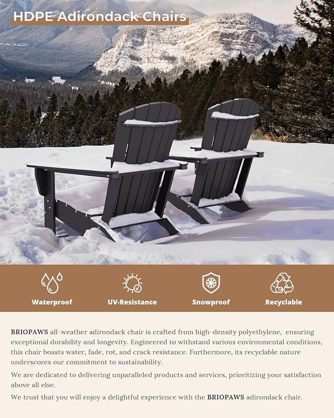 BRIOPAWS Adirondack-Chairs-Set of 4 | Black | Fire Pit Chair | Oversized | HDPE Plastic | All Weather | for Deck Outdoor Poolside Campfire