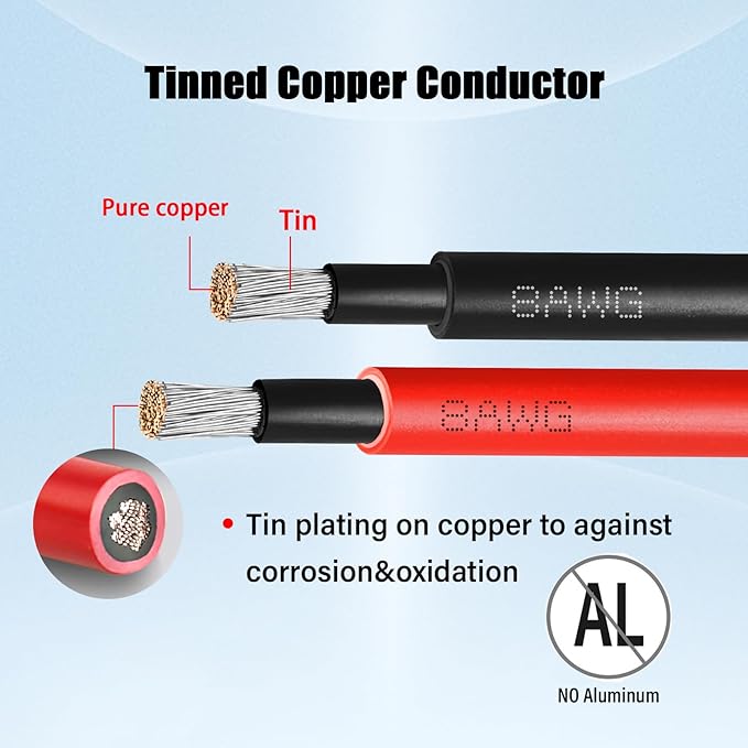 8 AWG Solar Extension Cable 200FT Black + 200FT Red, 8 Gauge Solar Panel Wire Male to Female Tinned Copper Wire for Solar Panel, Automotive, RV, Boat, Outdoors