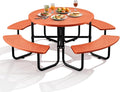 KUFUH 46" Coated Round Metal Picnic Table for 4-8 Person, Durable Heavy Duty Commercial Picnic Table with Umbrella Hole for Outdoor Coffee Shop, School, Easy to Install, Orange
