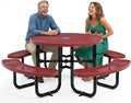 Metal Picnic Tables for Outdoors with Umbrella Hole - Coated Steel Heavy Duty Commercial Grade Furniture Set with Adjustable Seats (Red, 46 in, Round, Punched Steel)