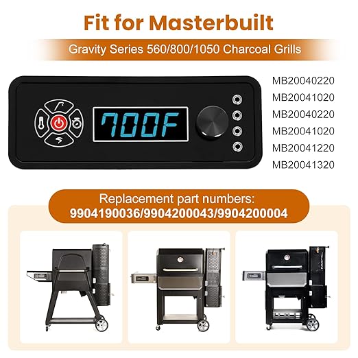 Control Panel Kit Compatible with Masterbuilt Gravity Series 560/800/1050 Outdoor Smoker Grills, Digital Control Board Replacement for 9904190036 9904200043 9904200004 (No Bluetooth or WiFi)