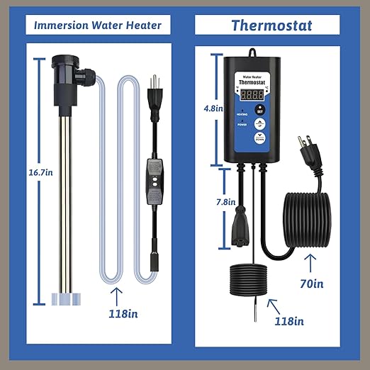 1800W Immersion Water Heater Portable Electric Bathtub & Inflatable Pool Submersible Water Heater with Thermostat, GFCI for Bucket, Swimming Pool, Baptistry, Sap, Above Ground Pool & Hot Tub