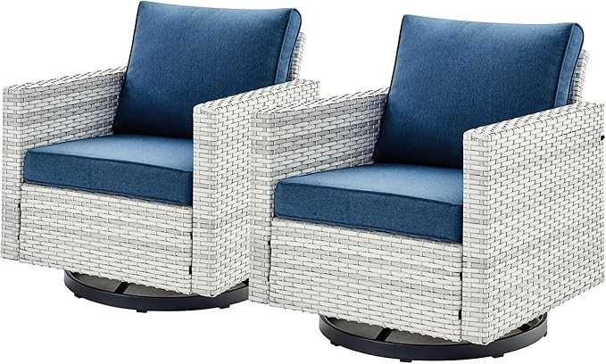 HUMMUH 3-Piece Patio Swivel Chairs,PE Wicker Outdoor Rocking Chairs Bistro Set with Side Table Porch Balcony Furniture with Cushions