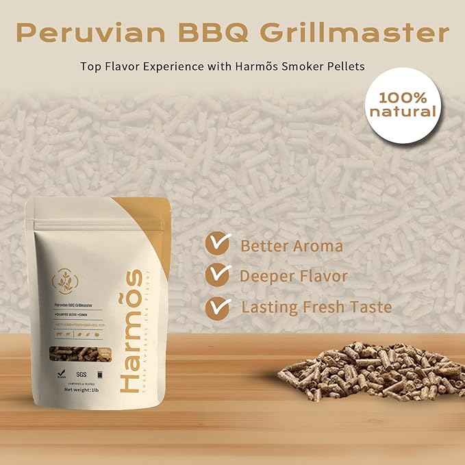 Harmos 4-Wood Pellets: Peruvian/Ninja BBQ, Premium Hardwood Pellets for Smokers, 2 Sealed Packs