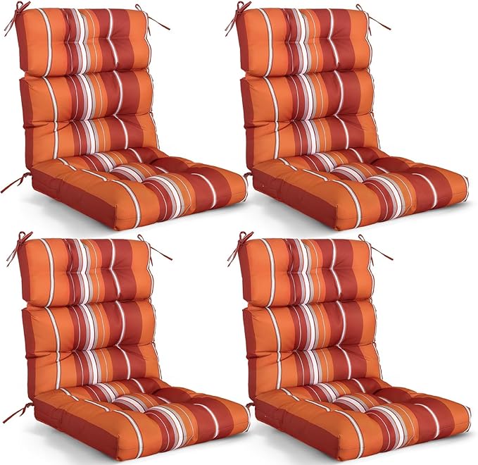 EAGLE PEAK Tufted Outdoor/Indoor High Back Patio Chair Cushions, Set of 4, 46'' x 22'', Red Stripes