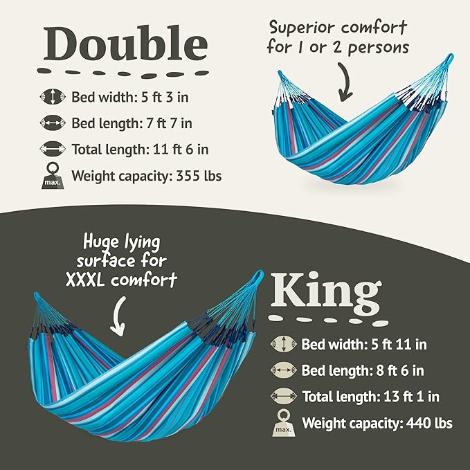 LA SIESTA Brisa Classic Hammock, Handmade, Weather-Resistant, Tear-Resistant Hammock for Indoor & Outdoor Relaxation, Size-King - Wave