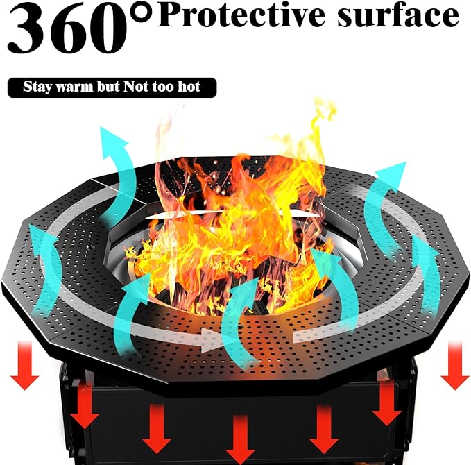 Fire Pit Surround Tabletop Use for Solo Stove Bonfire Ranger Yukon 2.0, Adjustable Surround Tabletop for Solo Stove Mesa with UV-Resistant Outdoor Fabric, Metal Black for Indoor Outdoor Use