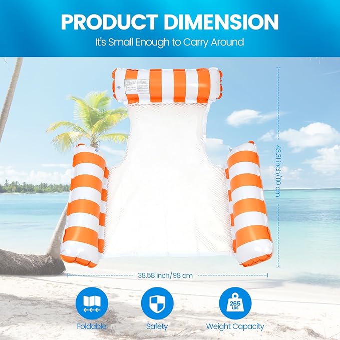 2 Pack Inflatable Pool Floats 4-in-1 Pool Hammock with Bottom Mesh 3 Tubes Inflatable Hammock for Adults,Portable Floating Chair Bed for Travel, Swimming Pool Hot Tub