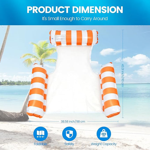 2 Pack Inflatable Pool Floats 4-in-1 Pool Hammock with Bottom Mesh 3 Tubes Inflatable Hammock for Adults,Portable Floating Chair Bed for Travel, Swimming Pool Hot Tub