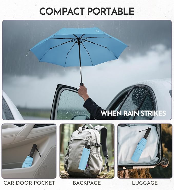 UV Travel Umbrella for Sun Protection & Rain, Compact Windproof Folding, Refined craftsmanship, Auto Open/Close, 43" Canopy with color coating, UPF 100+ UV Blocking, TSA Approved
