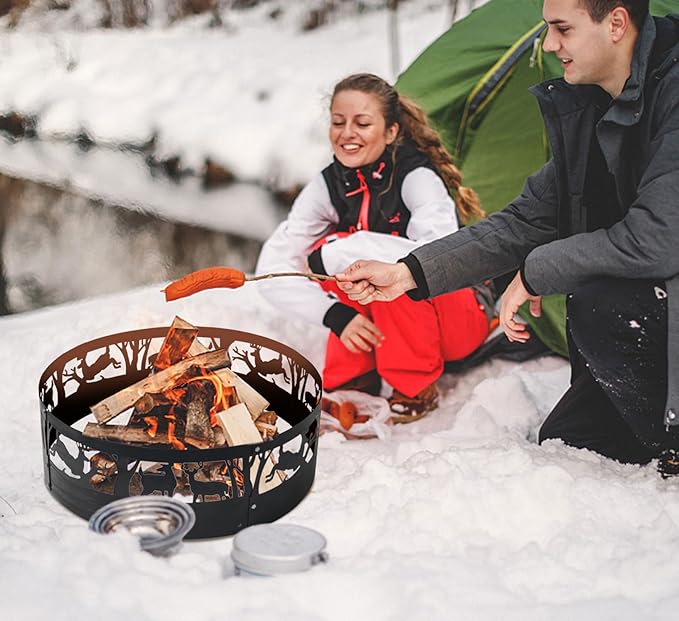 36 Inch Fire Pit Ring for Outside Wood Burning - Heavy Duty Steel Fire Ring Insert Large Round Smokeless Firepit Liner for Camping Backyard/Patio Garden (36x12 Inch)