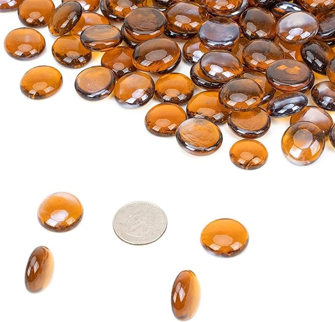 Mr. Fireglass 10 Pound Fire Glass Beads, 1/2" Reflective Round Fire Glass Drops for Fireplace Fire Pit & Lanscaping, High Luster Caramel