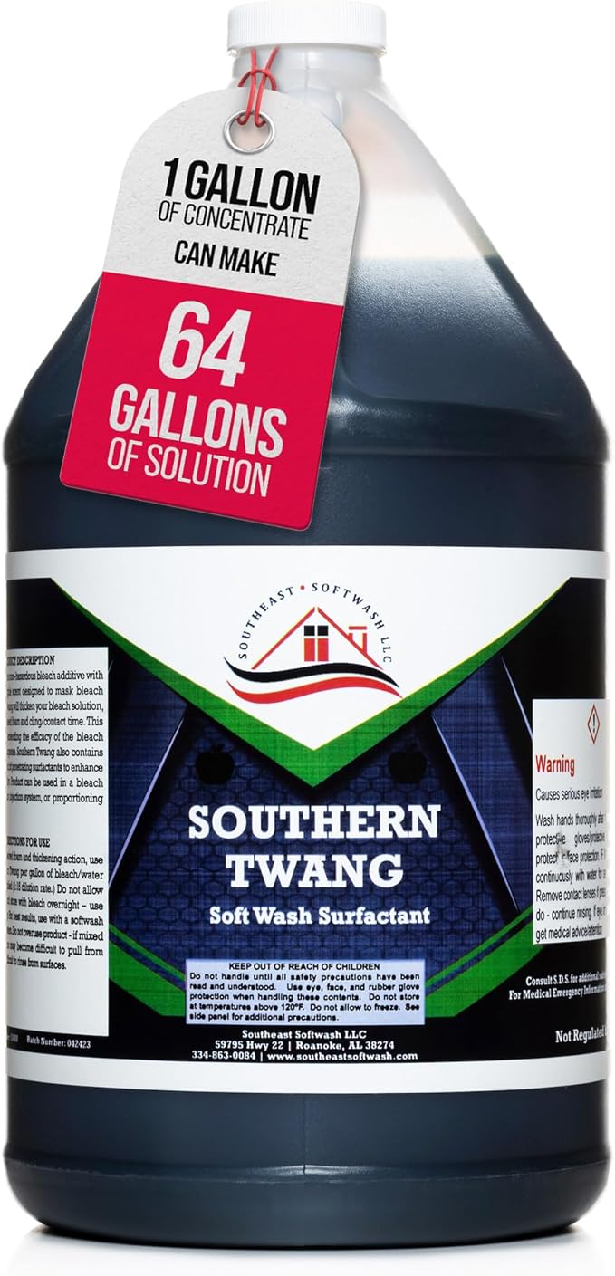 Southeast Softwash Southern Twang - Professional Exterior House Cleaner, Siding Cleaner & Roof Wash Surfactant for Pressure Washing & Soft Wash Applications | Crisp Apple Scent, 1 Gallon (1 Pack)