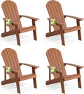 Adirondack Chairs Set of 4, All Weather Resistant Plastic Chairs with Cup Holder, 5 Easy Steps to Install, Outdoor Chairs for Patio, Garden, Backyard Deck, Lawn, Fire Pit - Teak