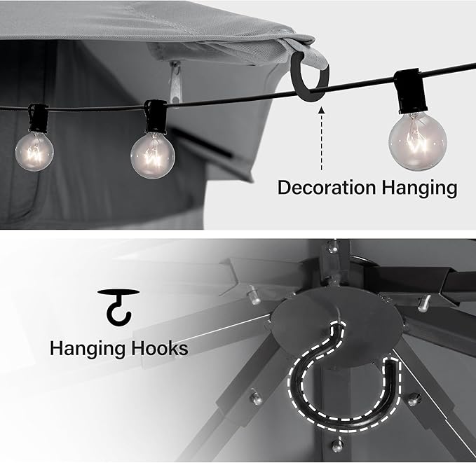 LAUSAINT HOME Gazebo 10x20ft, Heavy Duty Patio Gazebo with Expansion Bolts, Party Canopy Tent with Double Roofs, Mosquito Nettings and Privacy Screens for Backyard, Garden, Lawn, Grey