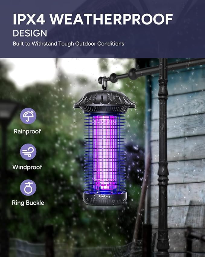 Buzbug LED Bug Zapper Indoor Outdoor, Up to 50,000 Hours Lifespan Lamps, 6.5 ft Power Cord, High-Voltage, Mosquito Zapper, Fly Trap Mosquito Trap, Fly Killer Fly Zapper -MO008C