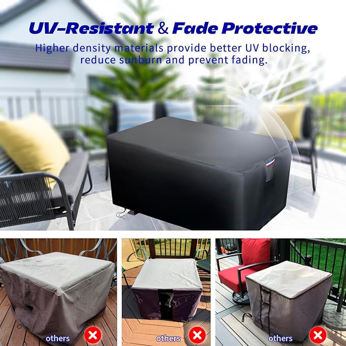 Fire Pit Cover Rectangular,600D Heavy Duty Table Cover Fits for 40-42 Inch Propane Gas Fire Pits and Outdoor Patio Furniture,Waterproof Windproof Rectangle Firepit Cover- 42"L x 24"W x 24"H