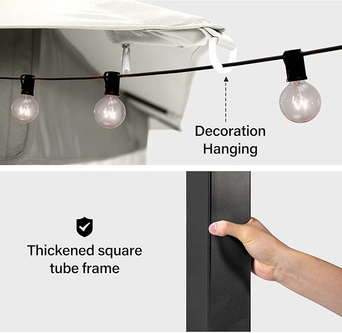 LAUSAINT HOME Gazebo 10x20ft, Heavy Duty Patio Gazebo with Expansion Bolts, Party Canopy Tent with Double Roofs, Mosquito Nettings and Privacy Screens for Backyard, Garden, Lawn, Cream White