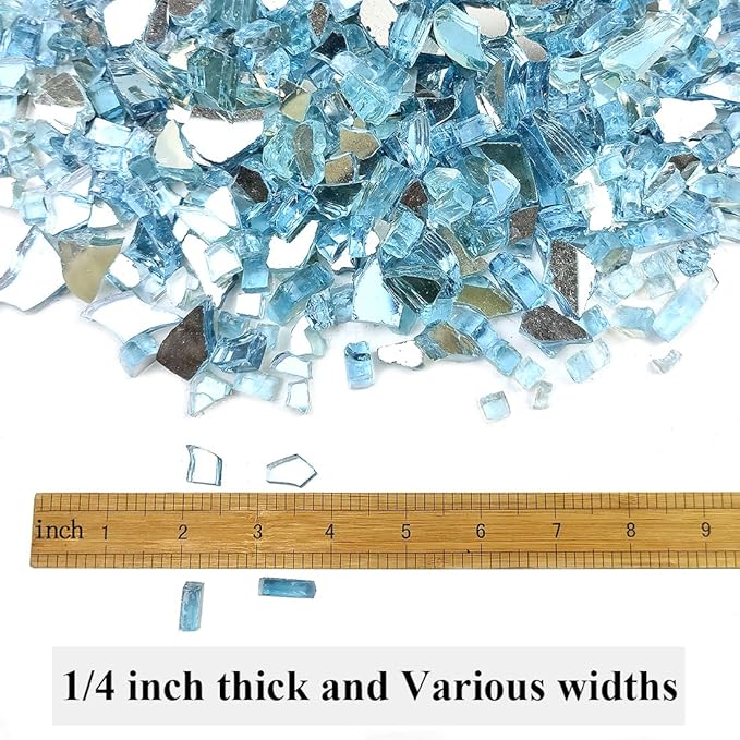 Fire Glass for Propane Fire Pit, 1/4 Inch High Reflective Fireplace Glass Rocks for Fire Pit Table, 20 lbs Fire Pit Glass Rocks for Outdoor Fire Table and Landscaping, Aqua Blue
