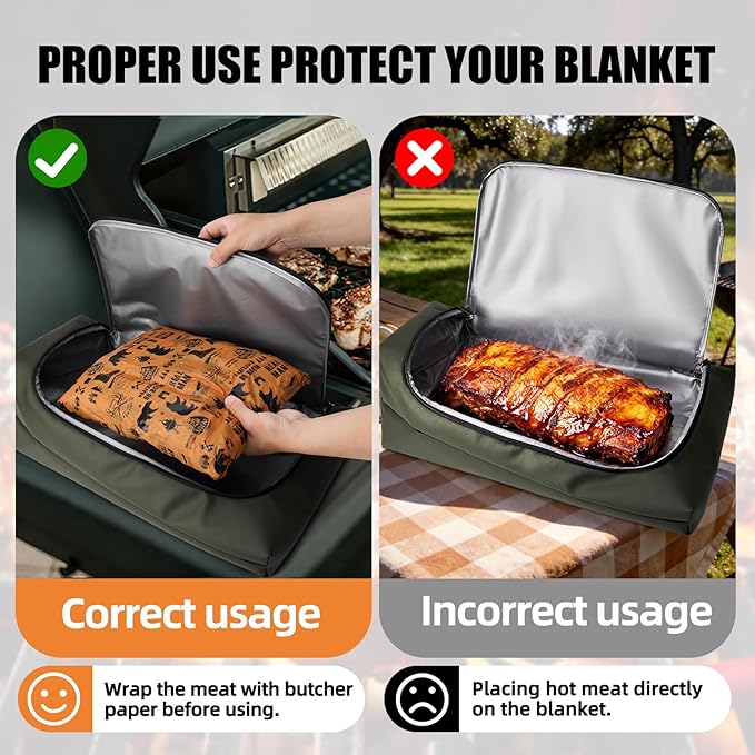 BBQ Blanket for Resting Meat, Leak-Proof Insulated Meat Resting Bag, 270°Top Opening for Large Briskets, Turkey, Washable Smoker Accessories Gift for Men, Christmas Stocking Stuffers for BBQ Lovers