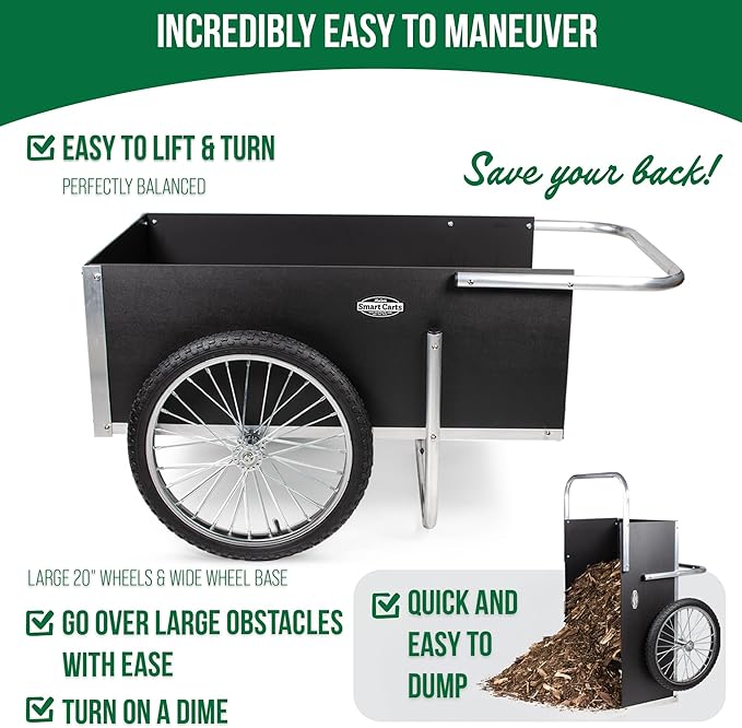 Smart Carts Ultimate Gardener Cart with 7 CF Capacity, Large 20-Inch Flat-Free Wheels for Effortless Maneuverability, and Aluminum Frame That is Strong, Lightweight, and Rustproof