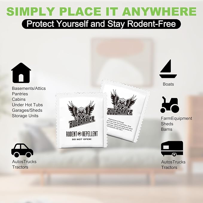 Extra-Strength Mouse Repellent Deterrent Pouches, USDA 99% Biobased, Peppermint & Rosemary Oils Repel Mice Nesting in Car, RV, Boat, Garage, Shed, Cabin Made in The USA (24 Pack)